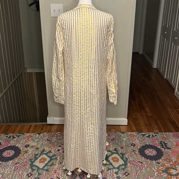 FIGUE Paolina Metallic Stripe Tassel-Trimmed Cotton Blend Caftan Dress One Size - Picture 9 of 11